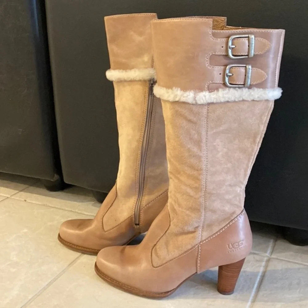 Ugg Leather Suede & Sheepskin Heeled Boots Nwot